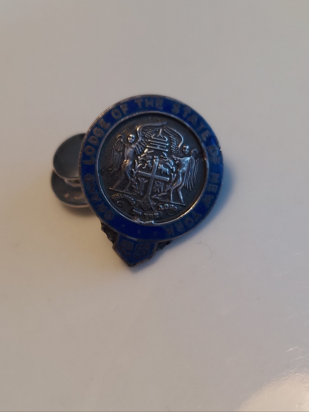 Grand Lodge of the State of NY Masonic Pin Enamel Sterling Silver Vintage Rare!